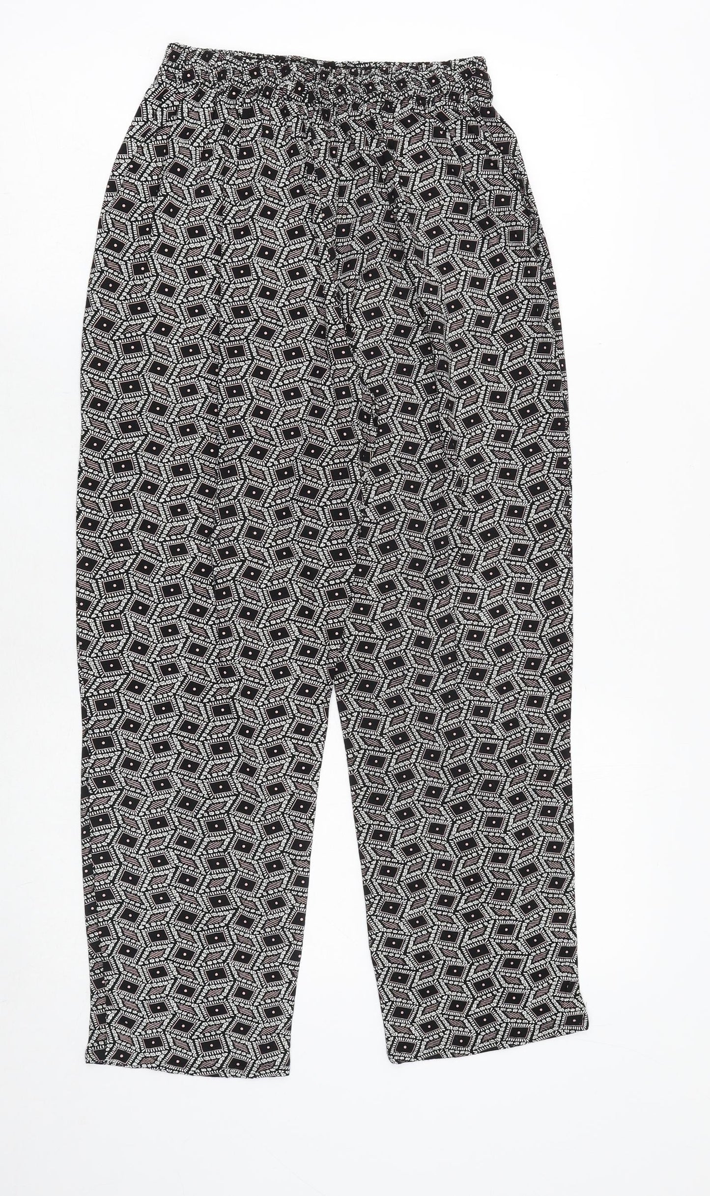 Preworn Womens Black Geometric Viscose Trousers Size S Regular