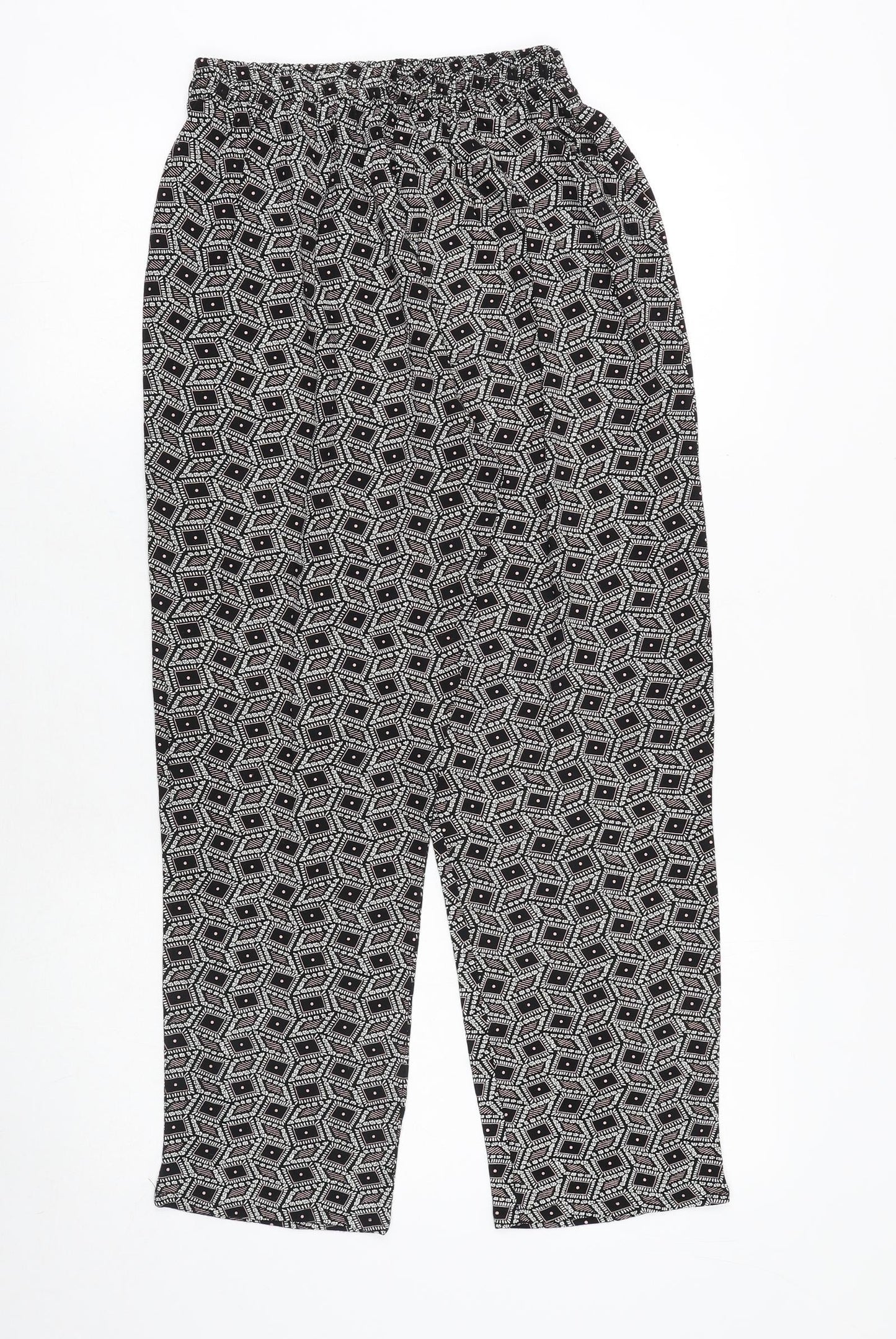 Preworn Womens Black Geometric Viscose Trousers Size S Regular