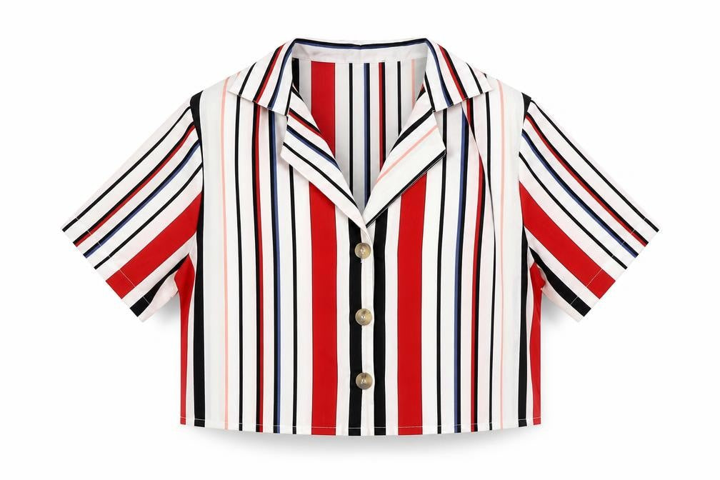 PRETTYLITTLETHING Womens Multicoloured Striped Polyester Cropped Button-Up Size 6 Collared