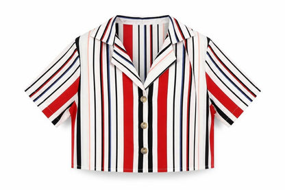 PRETTYLITTLETHING Womens Multicoloured Striped Polyester Cropped Button-Up Size 6 Collared