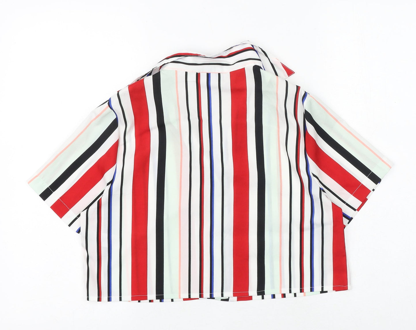 PRETTYLITTLETHING Womens Multicoloured Striped Polyester Cropped Button-Up Size 6 Collared