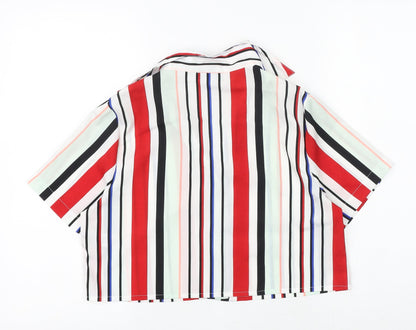 PRETTYLITTLETHING Womens Multicoloured Striped Polyester Cropped Button-Up Size 6 Collared