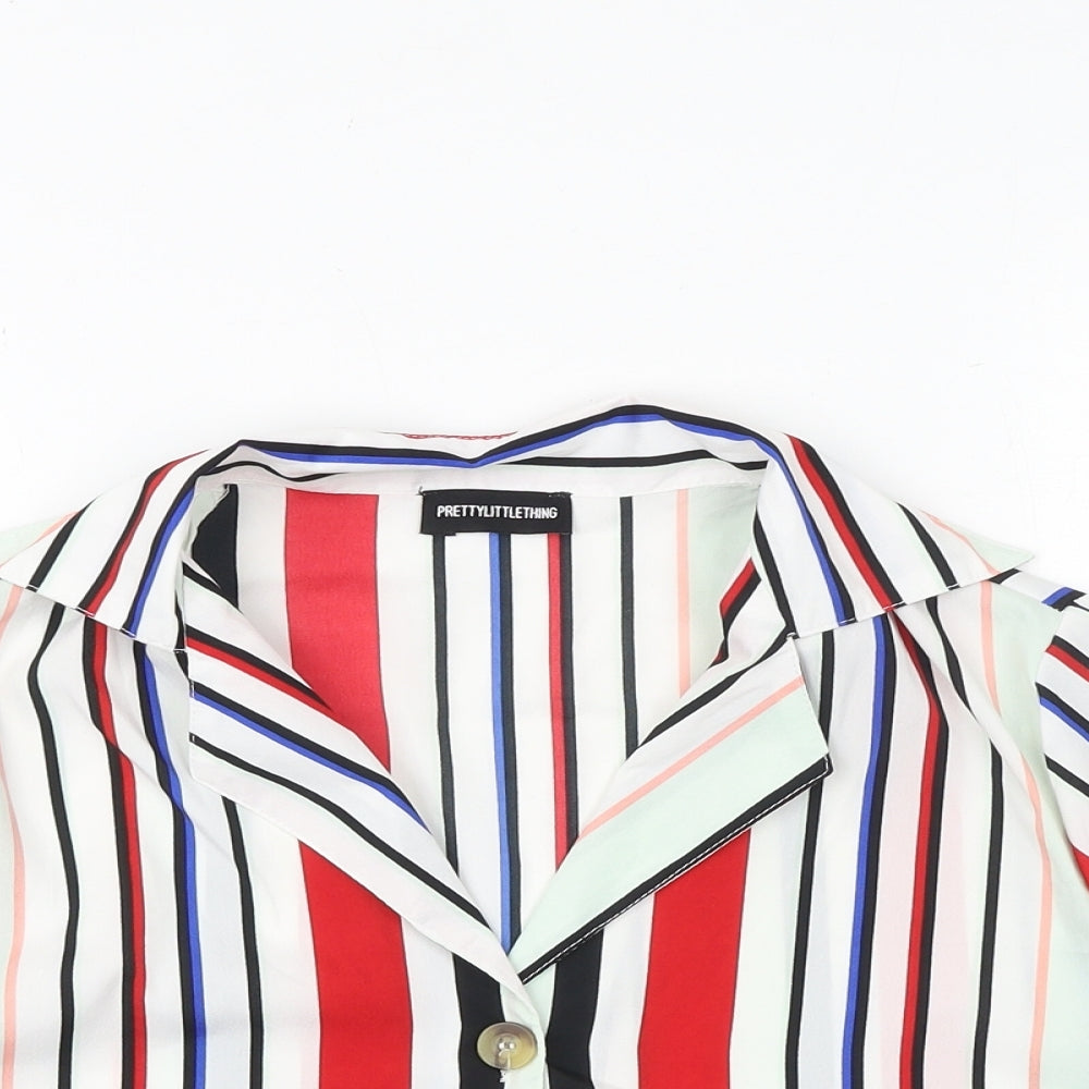 PRETTYLITTLETHING Womens Multicoloured Striped Polyester Cropped Button-Up Size 6 Collared