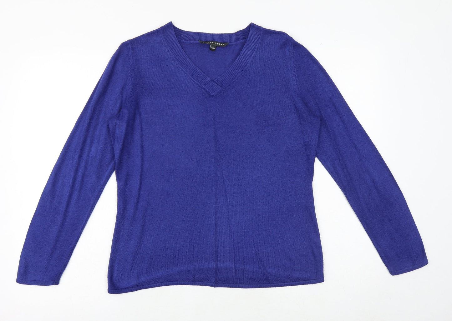 Bonmarché Womens Blue V-Neck Acrylic Pullover Jumper Size 12 - Size 12-14