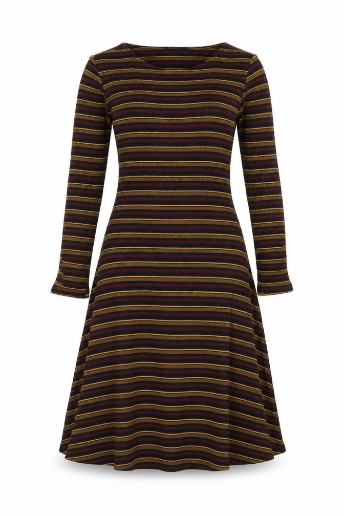 FOREVER 21 Womens Black Striped Polyester Fit & Flare Size S Round Neck Pullover