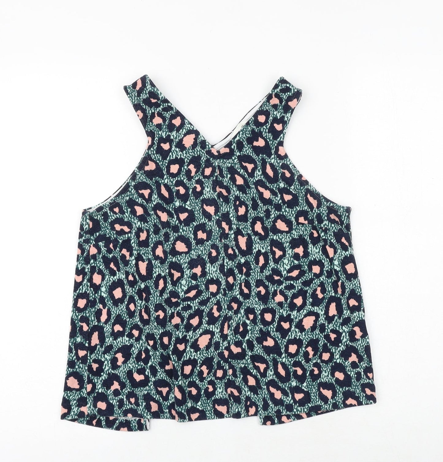 H&M Womens Green Geometric Polyester Basic Tank Size XS V-Neck - Open Back