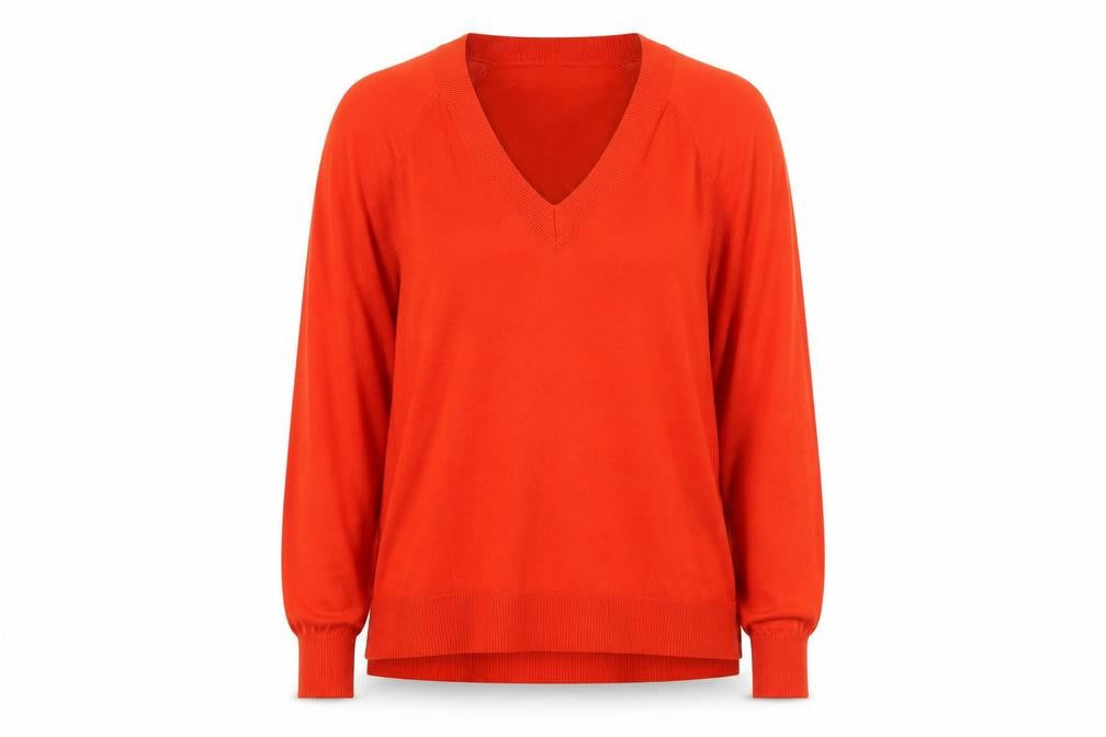 H&M Womens Orange V-Neck Herringbone Acrylic Pullover Jumper Size M