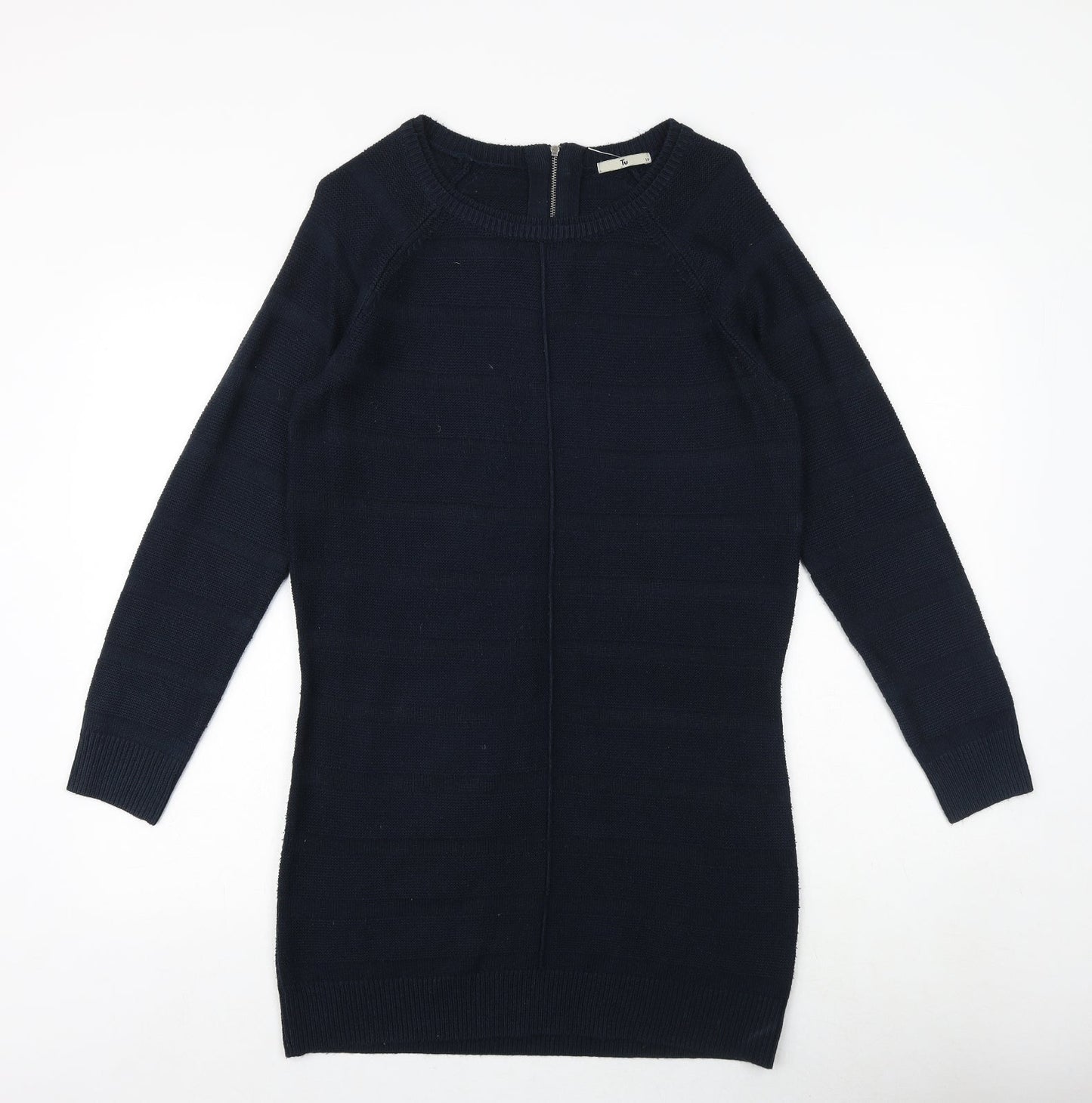 TU Womens Blue Acrylic Jumper Dress Size 10 Round Neck Zip