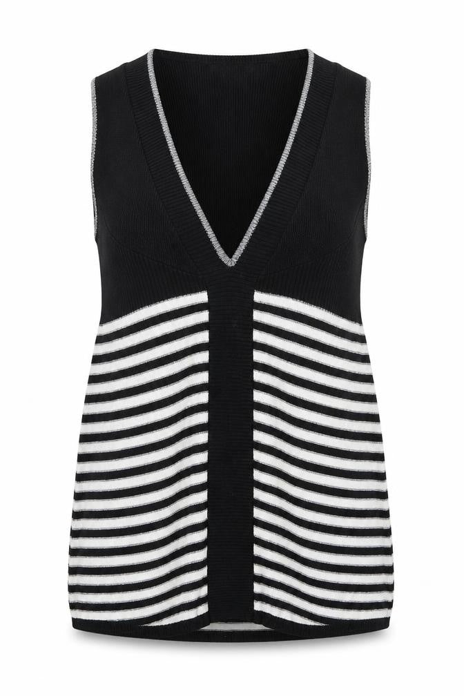 Kookai Womens Black Striped Polyester Basic Tank Size S V-Neck