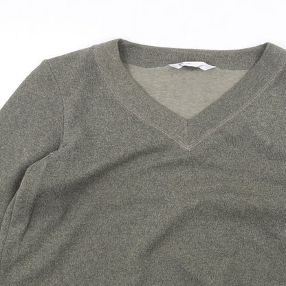 BHS Womens Green V-Neck Polyester Pullover Jumper Size 14