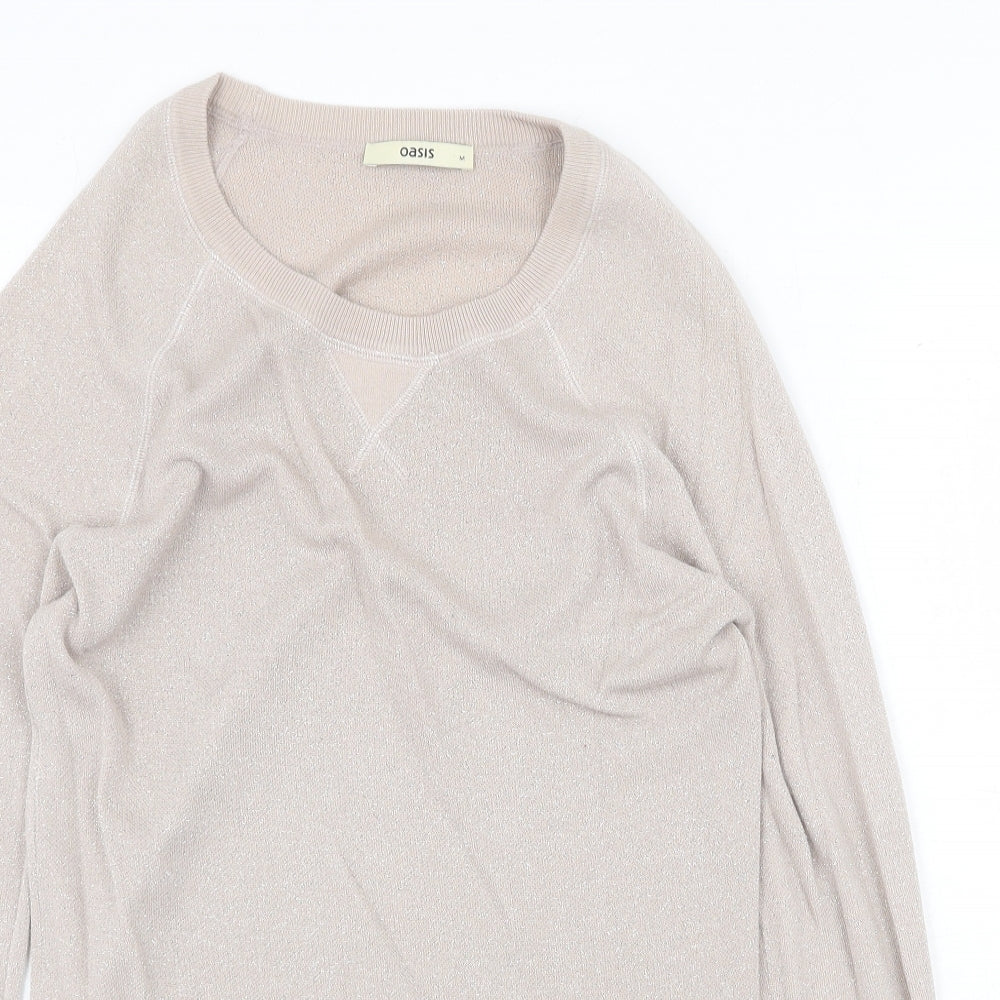 Oasis Womens Grey Crew Neck Cotton Pullover Jumper Size M