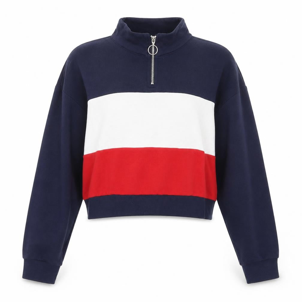 Fifth Sun Womens Blue Colourblock Cotton Pullover Sweatshirt Size XS Zip