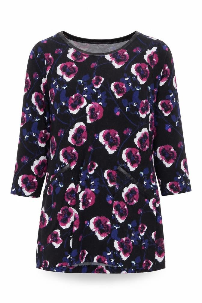 Day & Night Womens Black Round Neck Floral Polyester Pullover Jumper Size 12