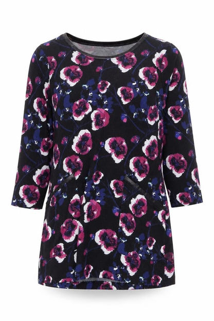 Day & Night Womens Black Round Neck Floral Polyester Pullover Jumper Size 12