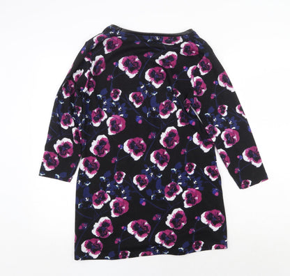 Day & Night Womens Black Round Neck Floral Polyester Pullover Jumper Size 12