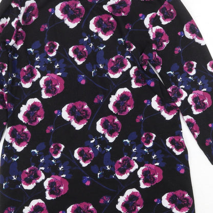 Day & Night Womens Black Round Neck Floral Polyester Pullover Jumper Size 12