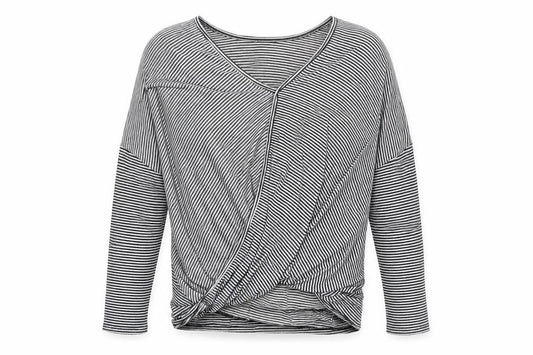 Ginger G Womens Black Striped Viscose Basic T-Shirt Size S V-Neck - Twist Front Detail