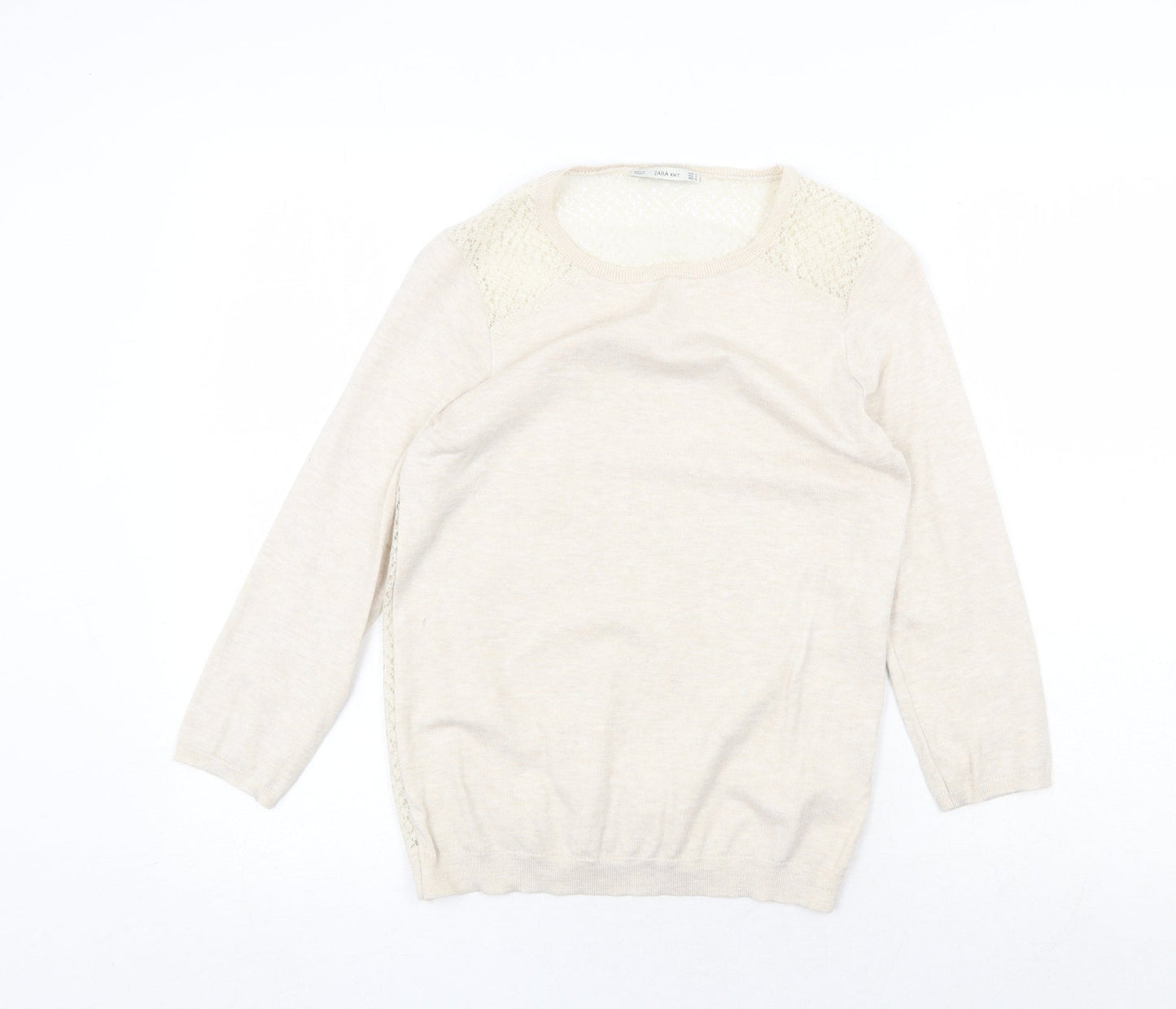 Zara Womens Beige Round Neck Acrylic Pullover Jumper Size S