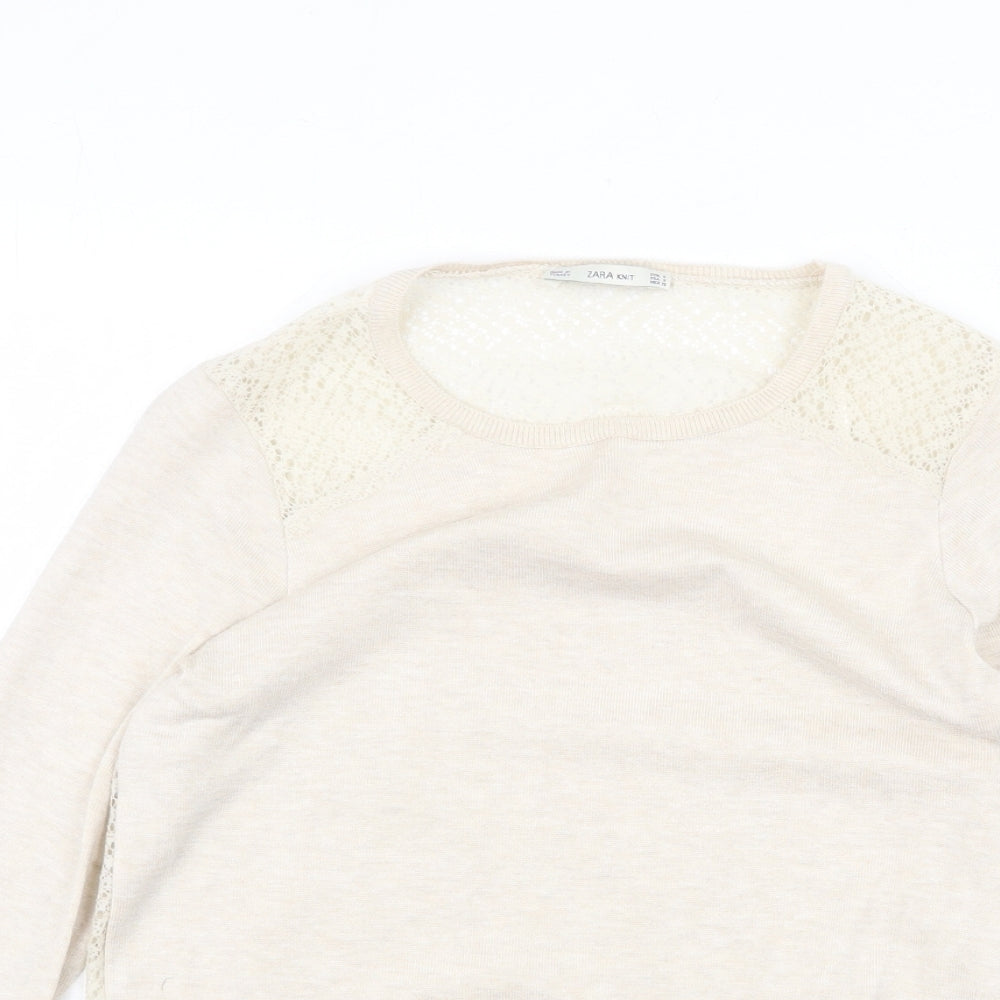 Zara Womens Beige Round Neck Acrylic Pullover Jumper Size S