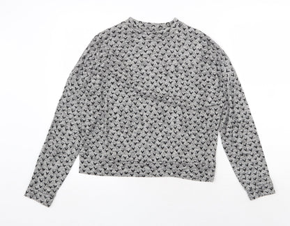 Next Womens Grey Round Neck Geometric Cotton Pullover Jumper Size 10