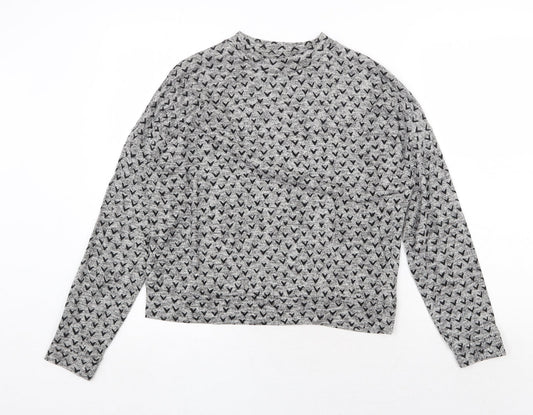 NEXT Womens Grey Round Neck Geometric Cotton Pullover Jumper Size 10
