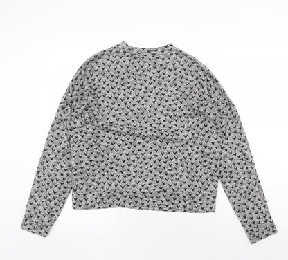 Next Womens Grey Round Neck Geometric Cotton Pullover Jumper Size 10