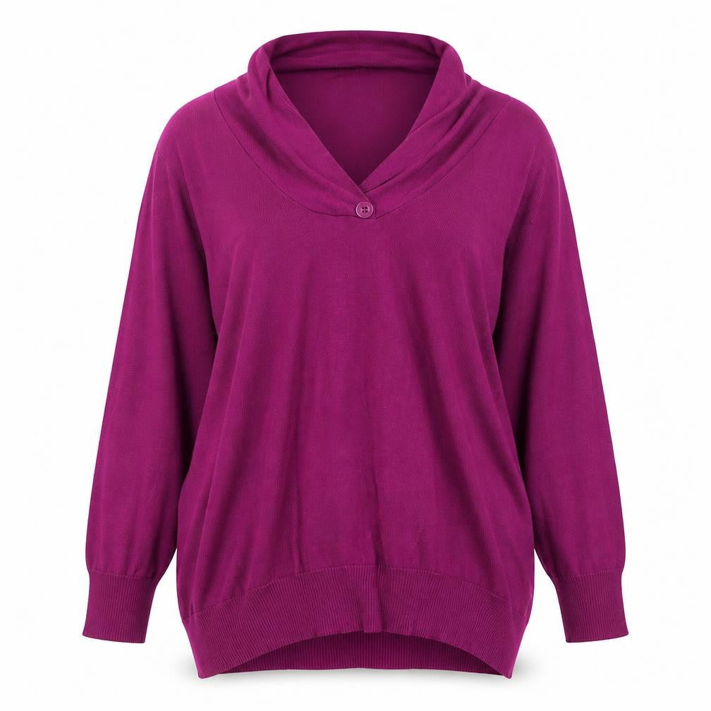 Bonmarché Womens Purple V-Neck Viscose Pullover Jumper Size L Pullover - Button