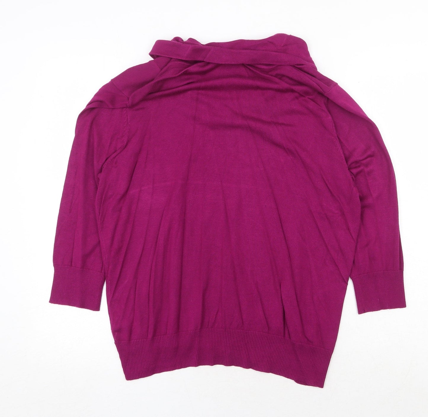 Bonmarché Womens Purple V-Neck Viscose Pullover Jumper Size L Pullover - Button