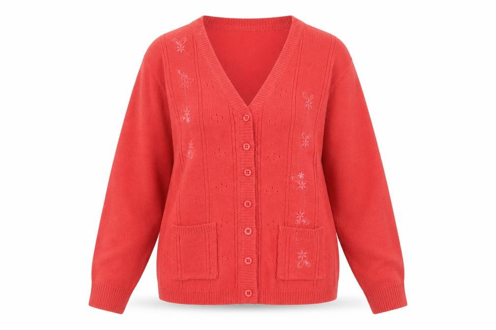 Akal Collection Womens Orange V-Neck Acrylic Cardigan Jumper Size M