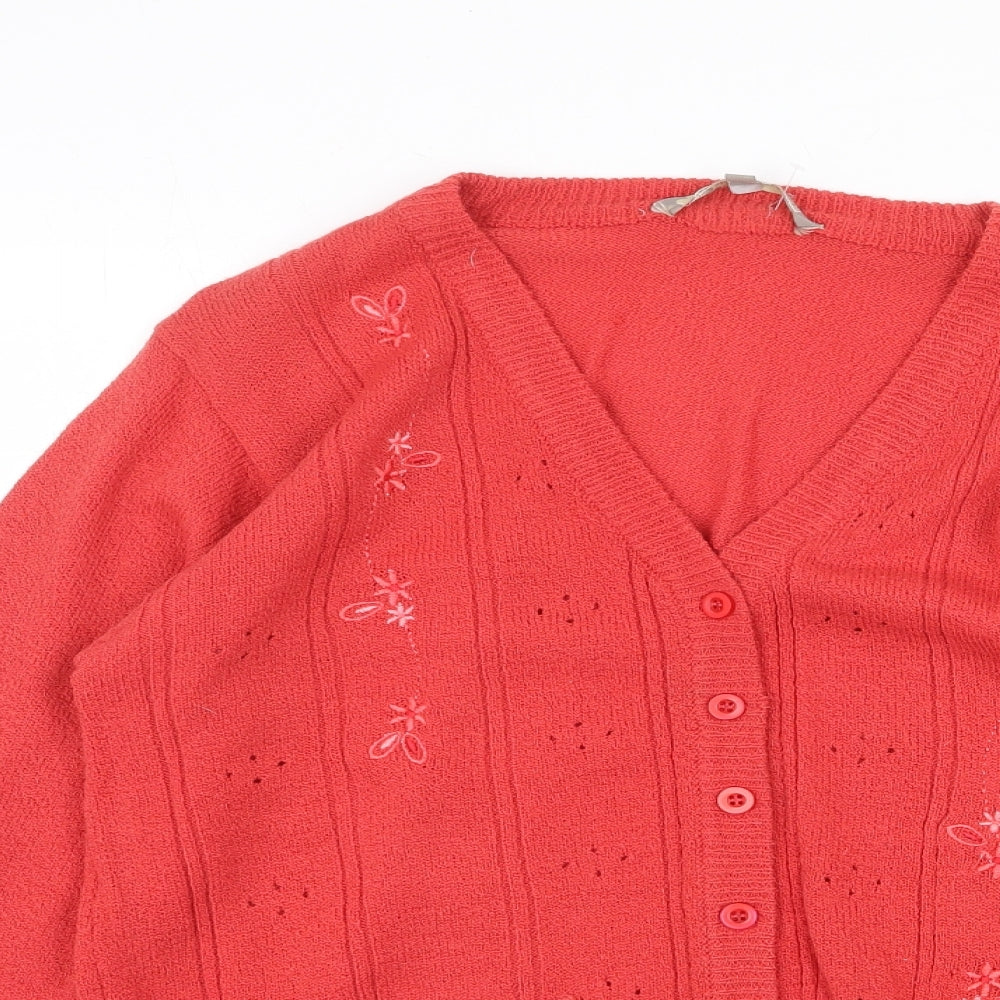Akal Collection Womens Orange V-Neck Acrylic Cardigan Jumper Size M