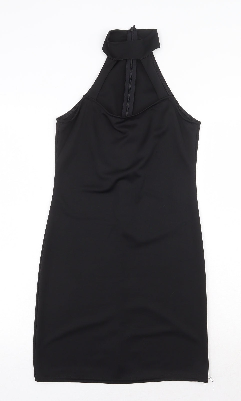 Preworn Womens Black Polyester Bodycon Size S Halter Zip