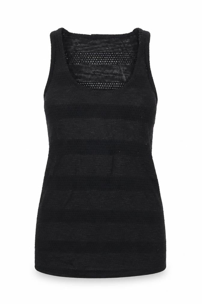 Topshop Womens Black Striped Polyester Basic Tank Size 8 Round Neck