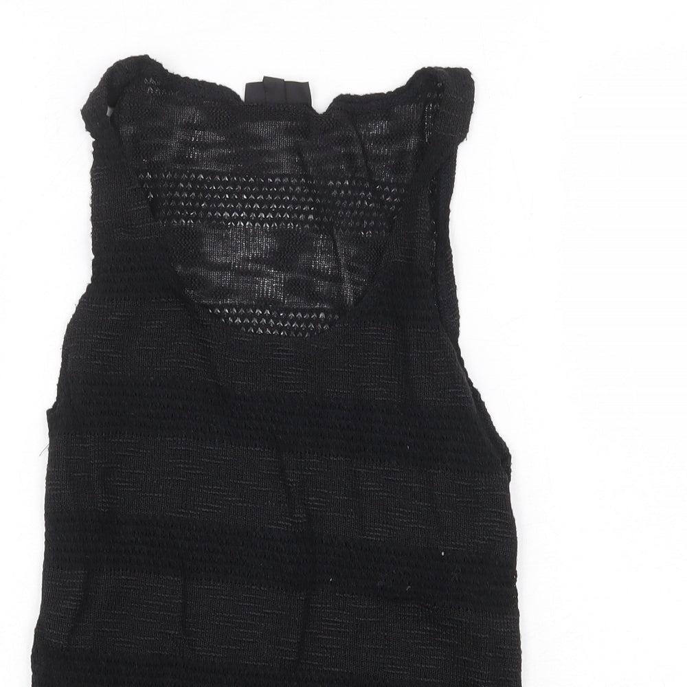 Topshop Womens Black Striped Polyester Basic Tank Size 8 Round Neck