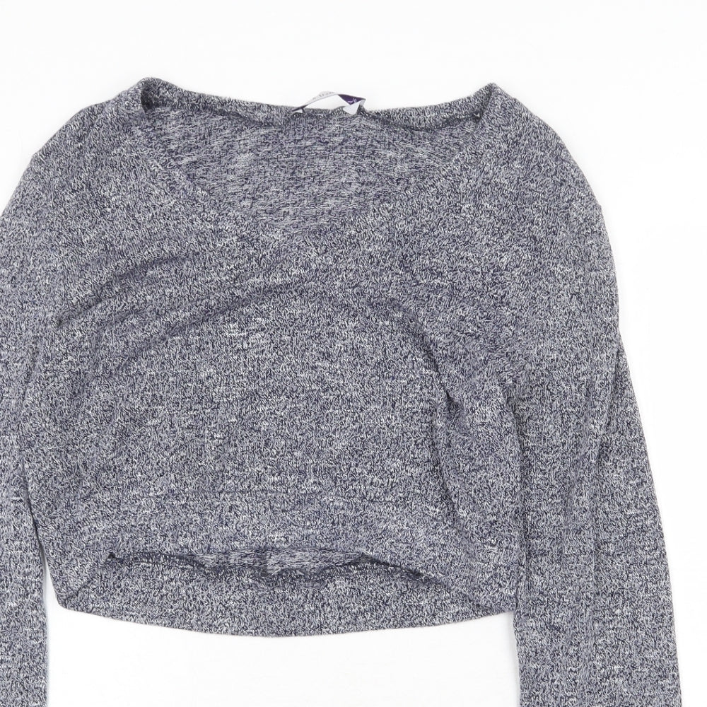 Luck & Trouble Womens Black V-Neck Cotton Pullover Jumper Size 10