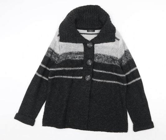 Bonmarché Womens Grey V-Neck Acrylic Cardigan Jumper Size S