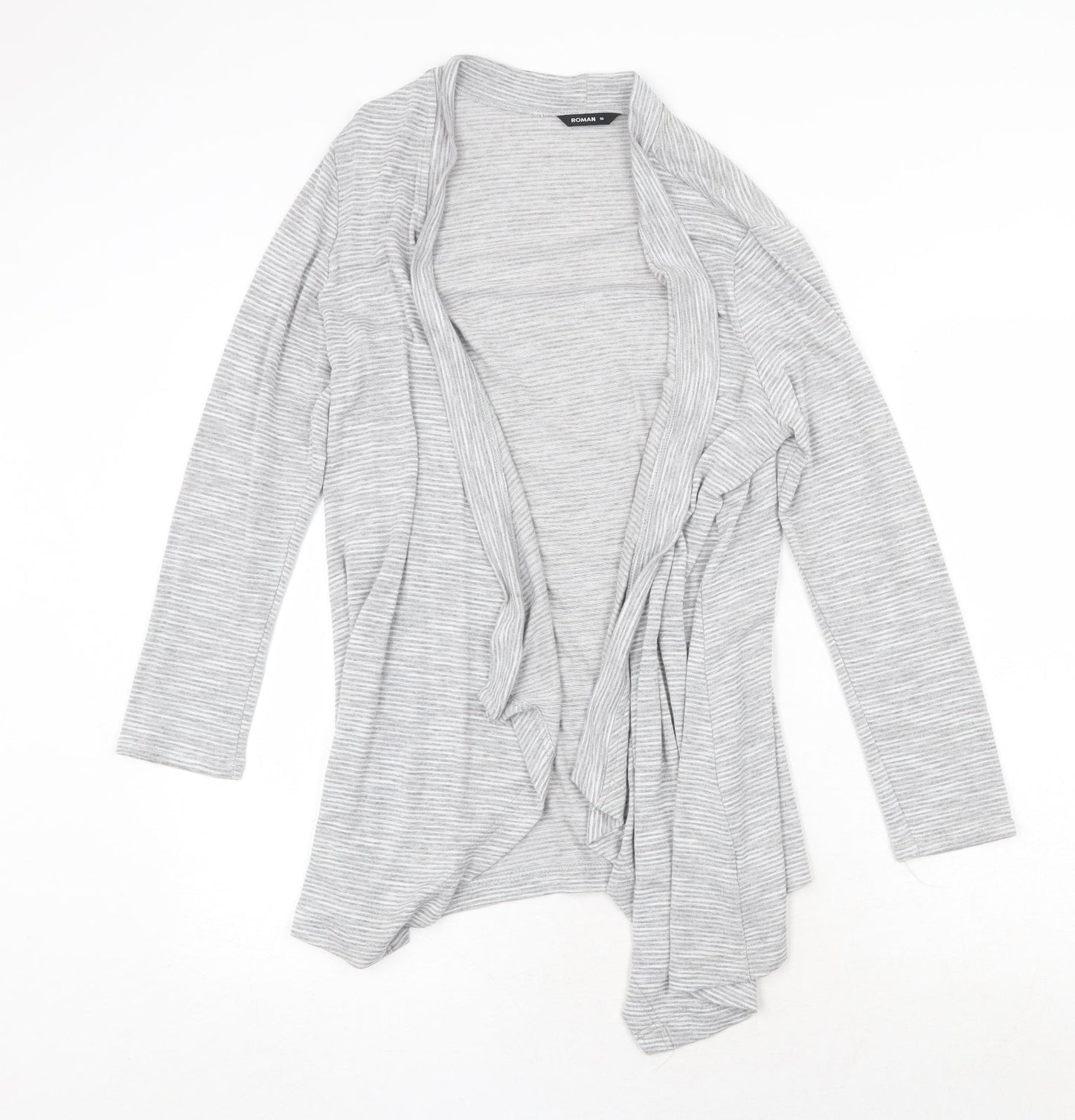 Roman Womens Grey V-Neck Striped Viscose Cardigan Jumper Size 10