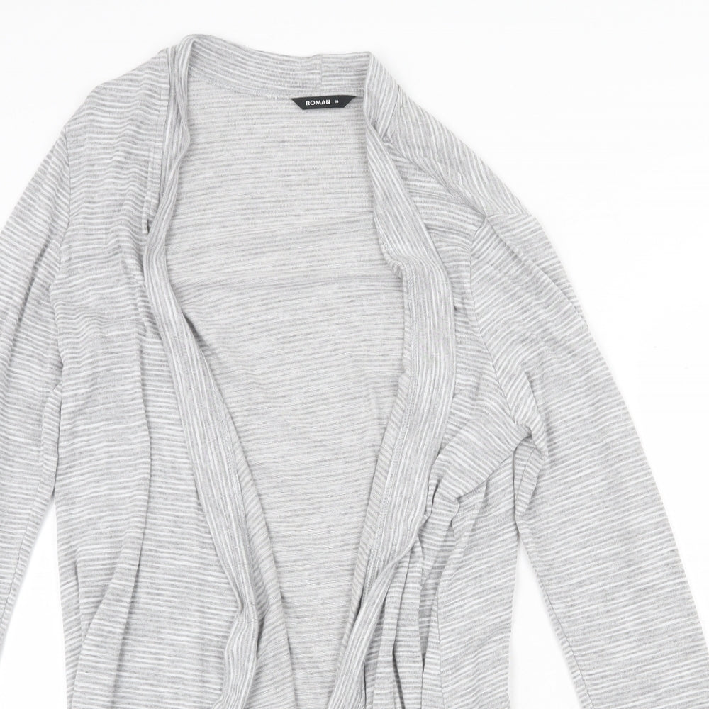 Roman Womens Grey V-Neck Striped Viscose Cardigan Jumper Size 10
