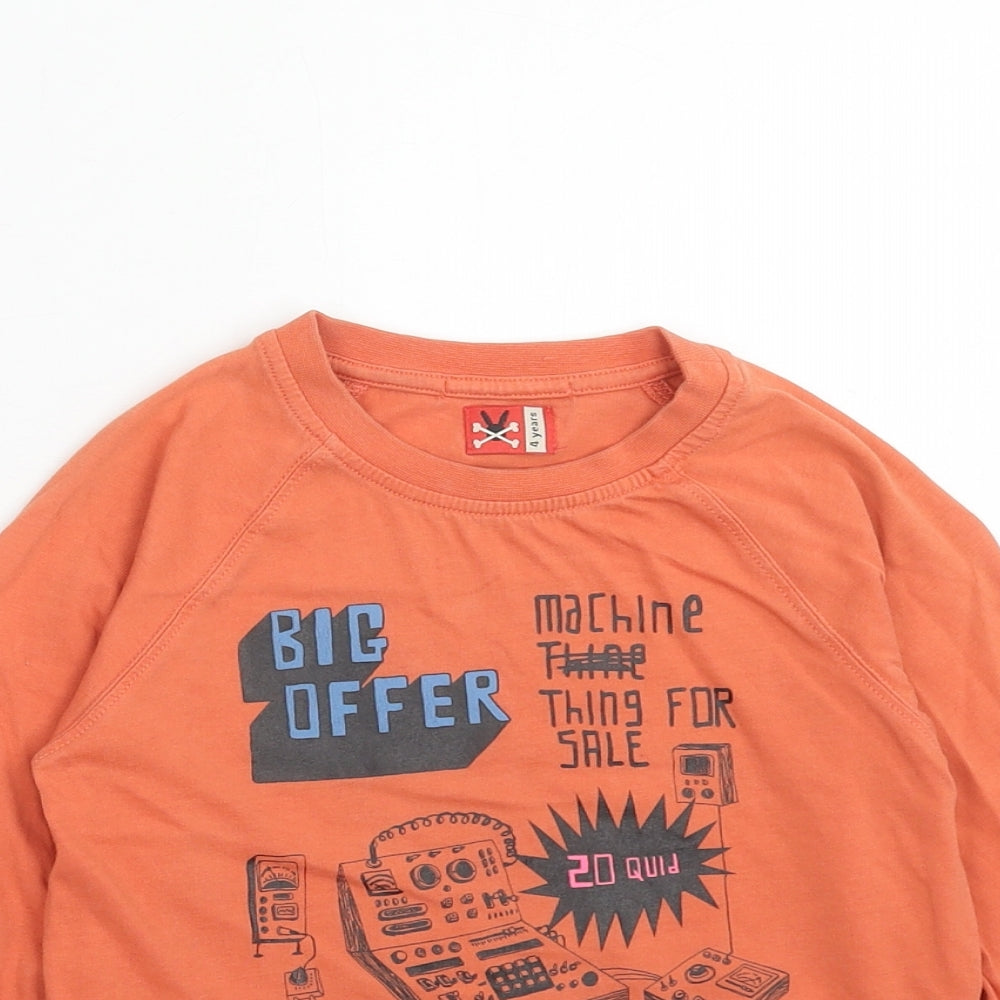 No Added Sugar Boys Orange Cotton Basic T-Shirt Size 4 Years Round Neck Pullover