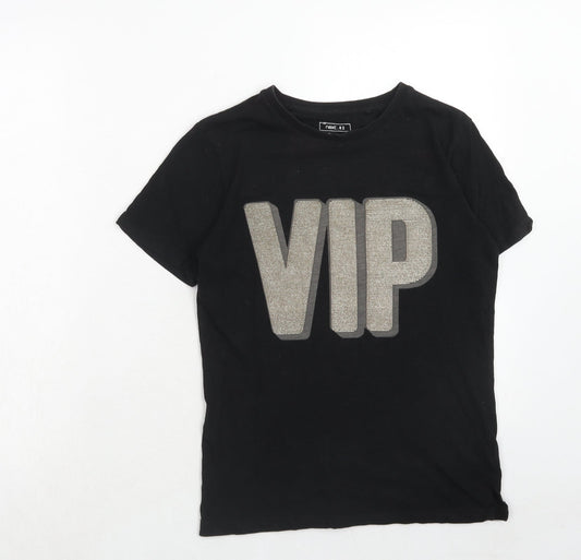 NEXT Boys Black Cotton Basic T-Shirt Size 10 Years Round Neck Pullover - VIP Print