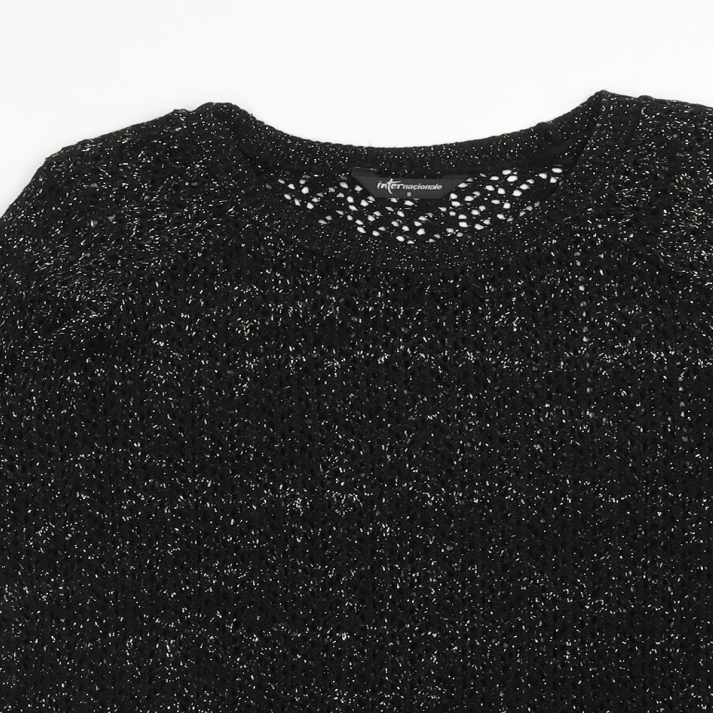 Internacionale Womens Black Boat Neck Cotton Pullover Jumper Size 8