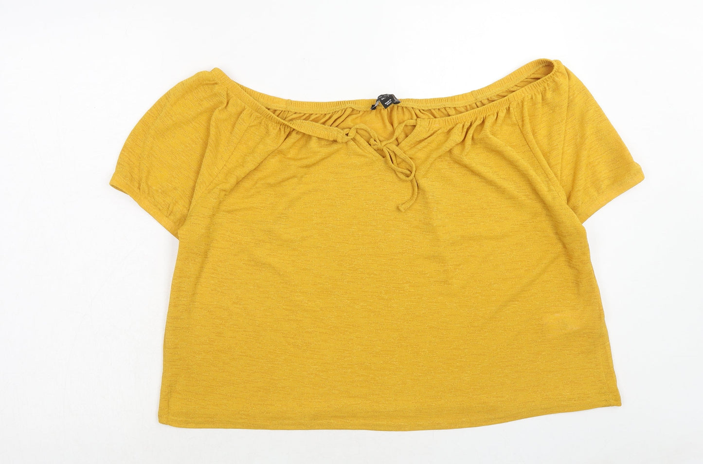 New Look Womens Yellow Polyester Basic T-Shirt Size L Off the Shoulder