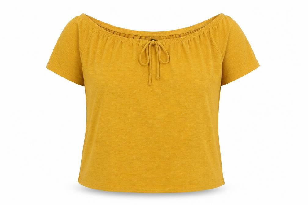 New Look Womens Yellow Polyester Basic T-Shirt Size L Off the Shoulder