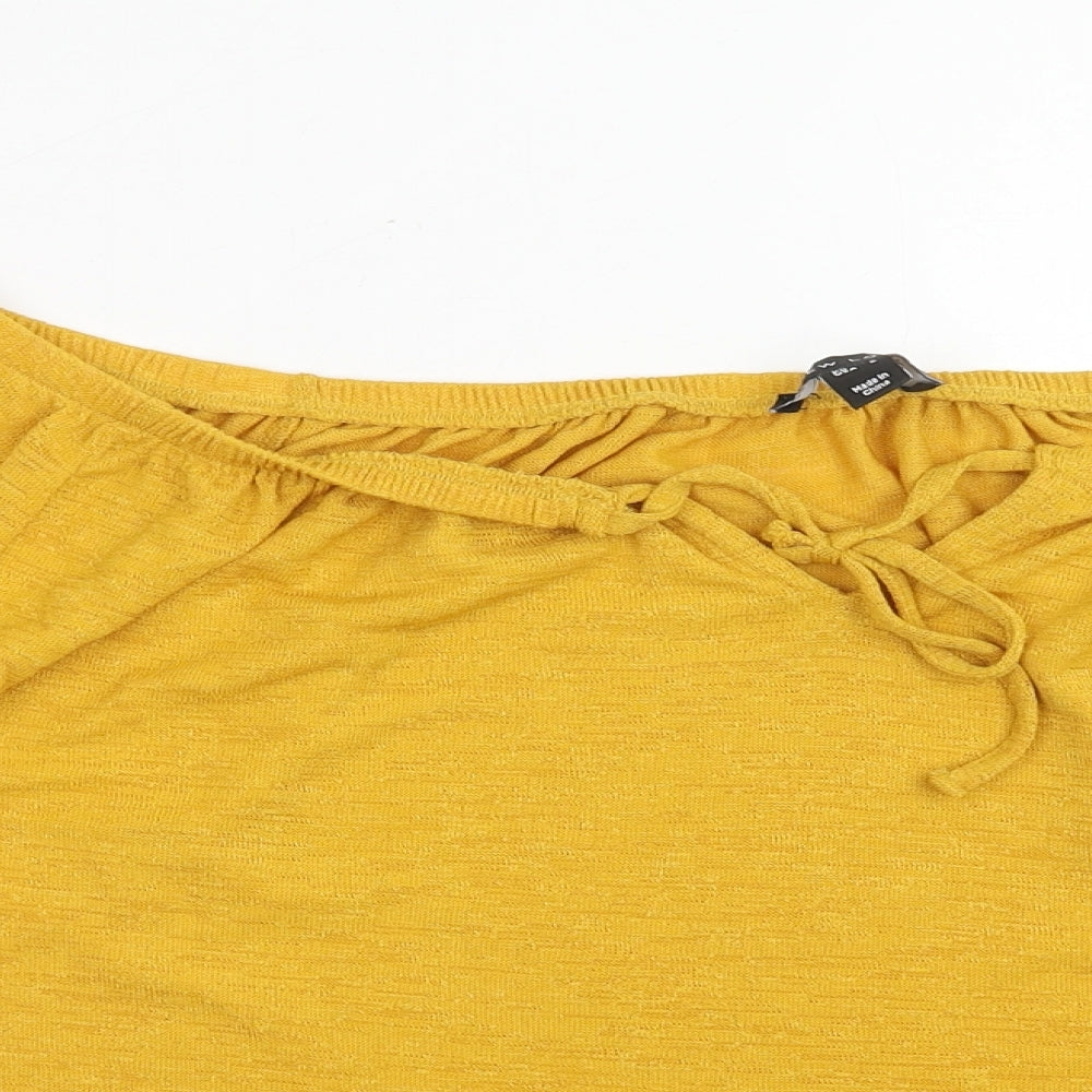 New Look Womens Yellow Polyester Basic T-Shirt Size L Off the Shoulder