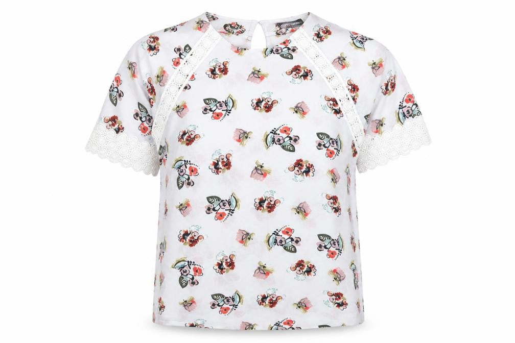 Marks & Spencer Womens White Floral Polyester Basic Blouse Size 10 Round Neck - Crocheted Lace Detail