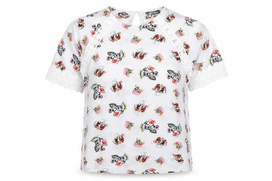 Marks and Spencer Womens White Floral Polyester Basic Blouse Size 10 Round Neck - Crocheted Lace Detail