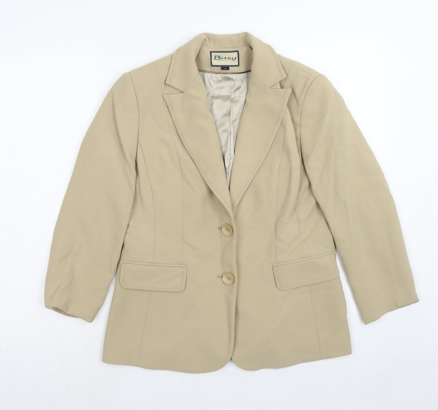 Busy Womens Beige Polyester Jacket Suit Jacket Size 10