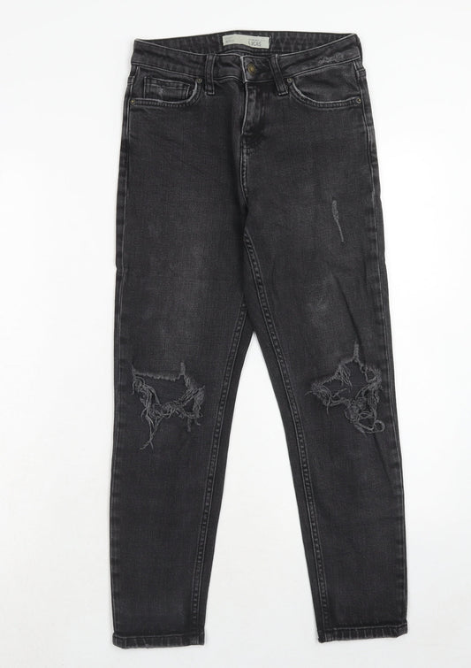 Topshop Womens Black Cotton Straight Jeans Size 25 in L28 in Regular Zip