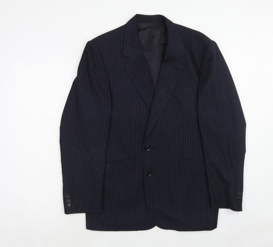 Vertek Mens Blue Striped Polyester Jacket Suit Jacket Size 40 Regular