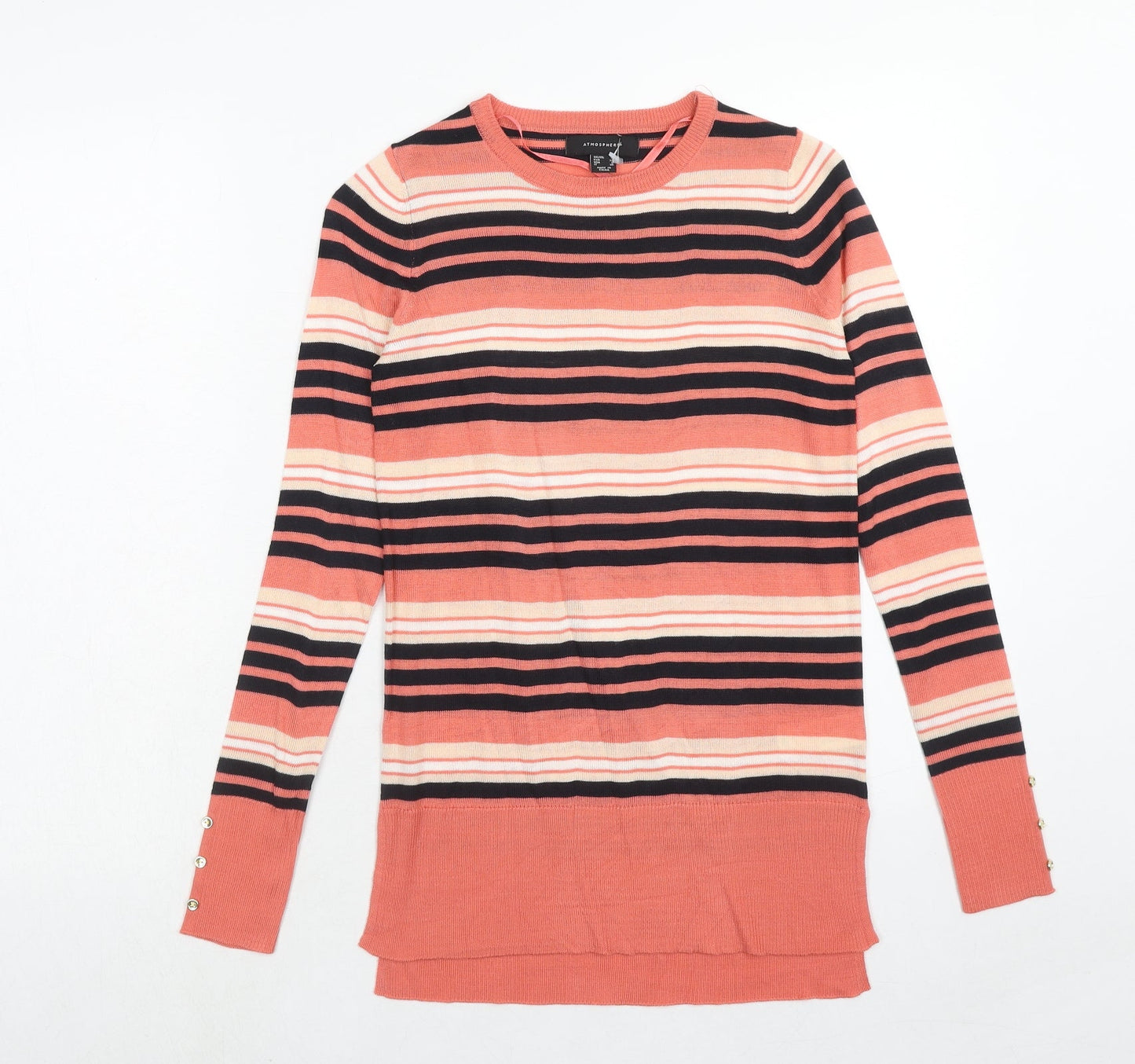 Atmosphere Womens Pink Round Neck Striped Acrylic Pullover Jumper Size 4