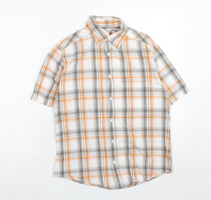 UrbanSpirit Mens Orange Plaid Cotton Button-Up Size S Collared Button